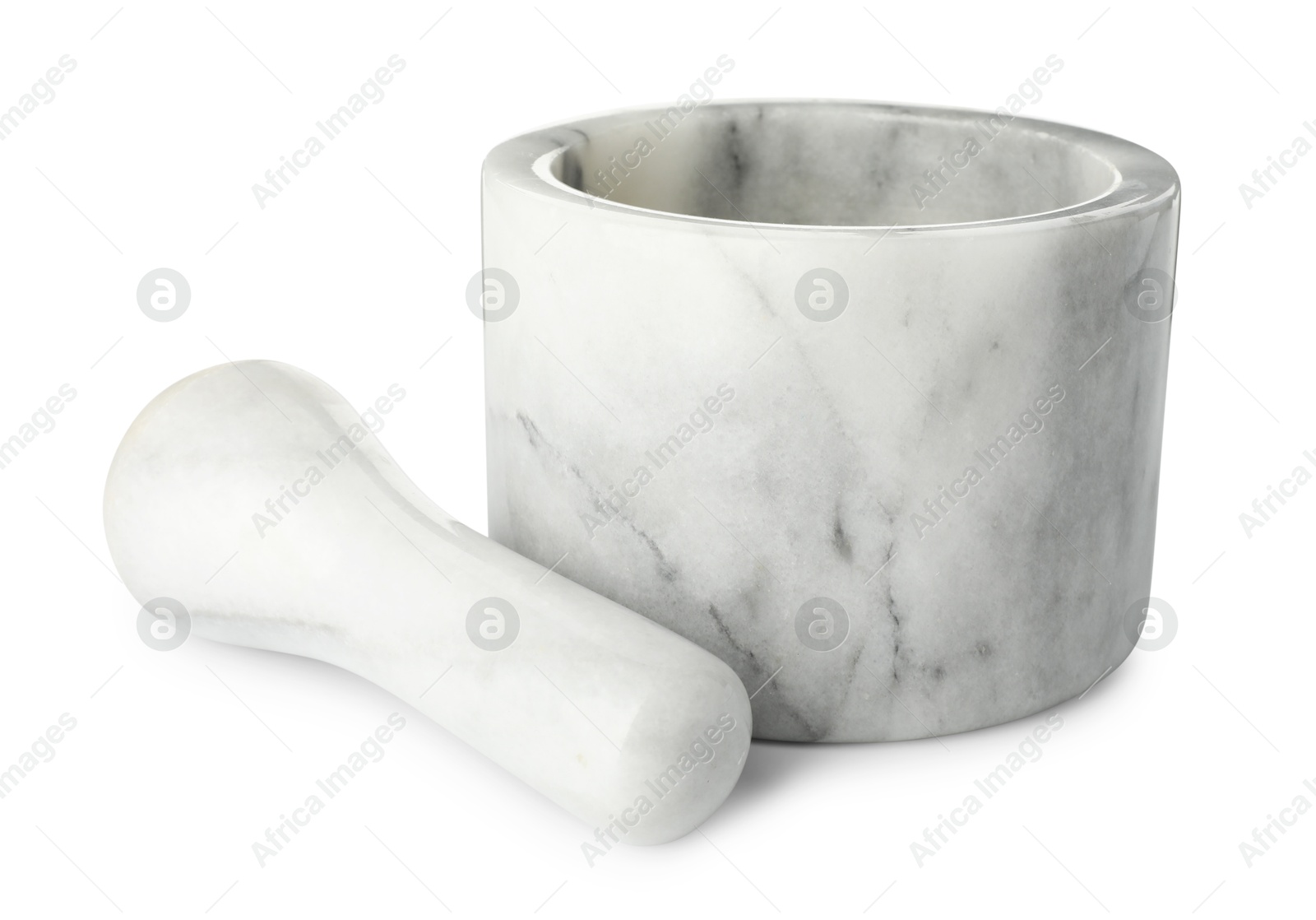 Marble mortar with pestle isolated on white Photo of Marble mortar with pestle isolated on white