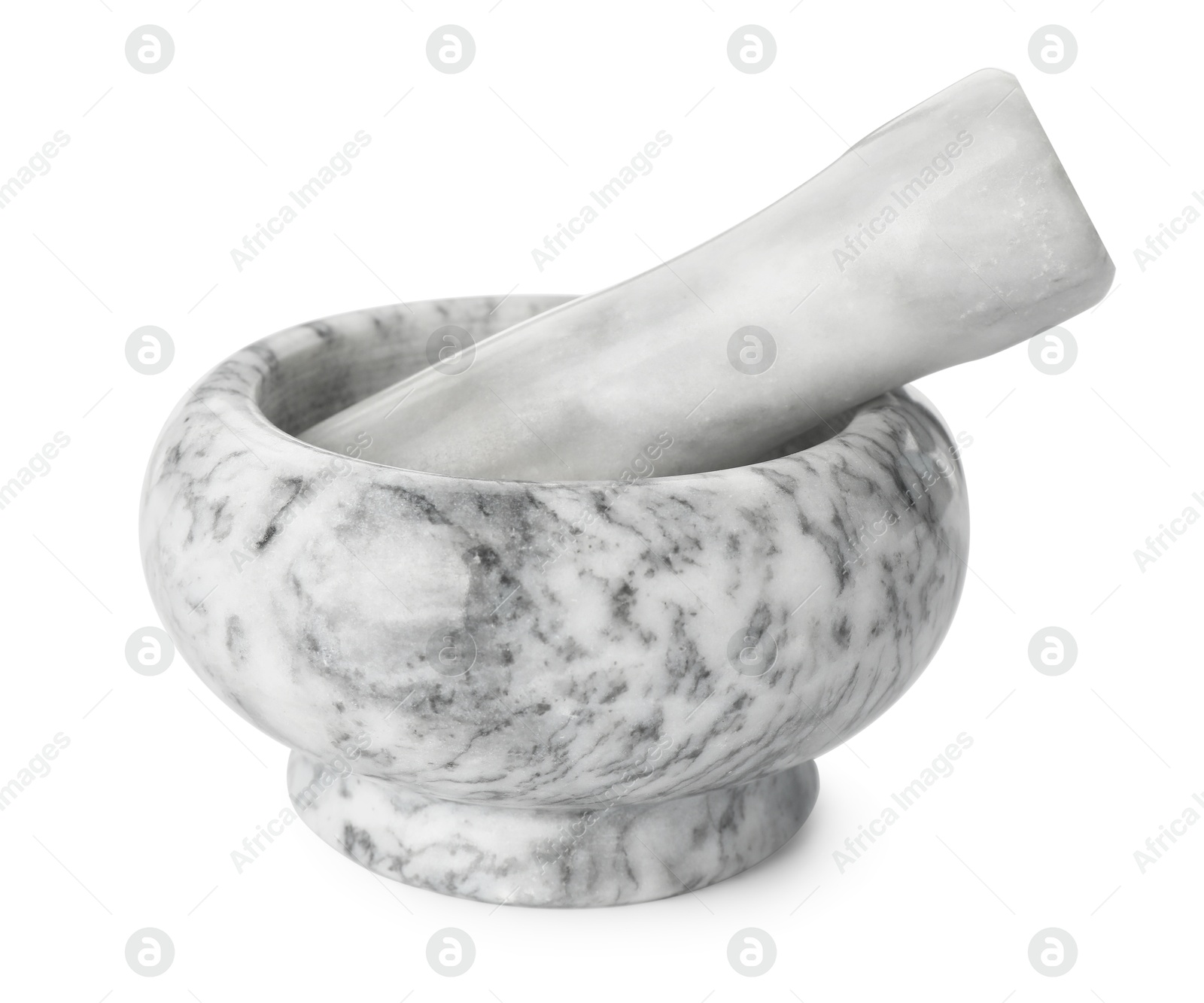 Marble mortar with pestle isolated on white Photo of Marble mortar with pestle isolated on white