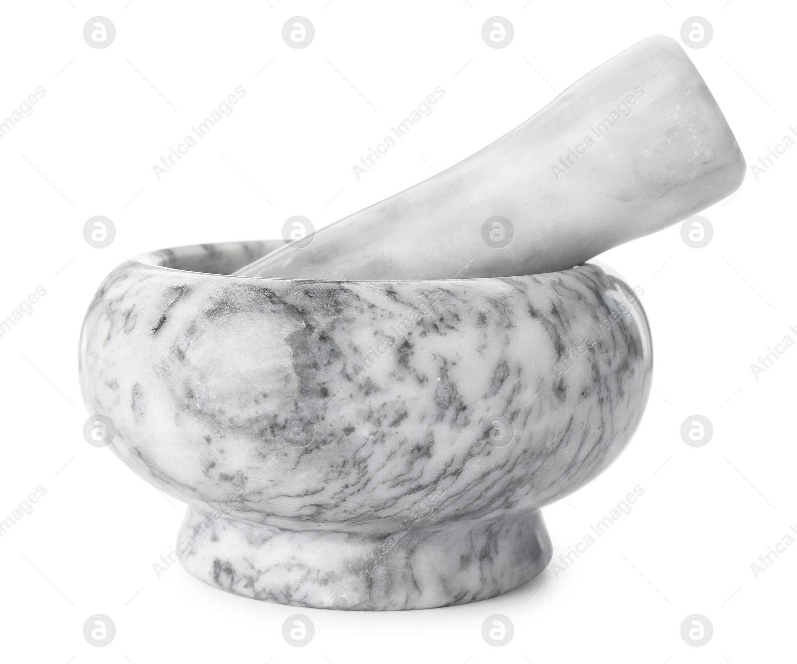 Marble mortar with pestle isolated on white Photo of Marble mortar with pestle isolated on white