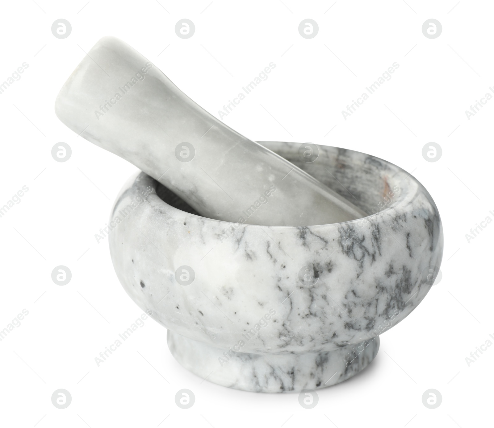 Marble mortar with pestle isolated on white Photo of Marble mortar with pestle isolated on white
