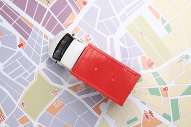 Photo of Truck model on city map, top view