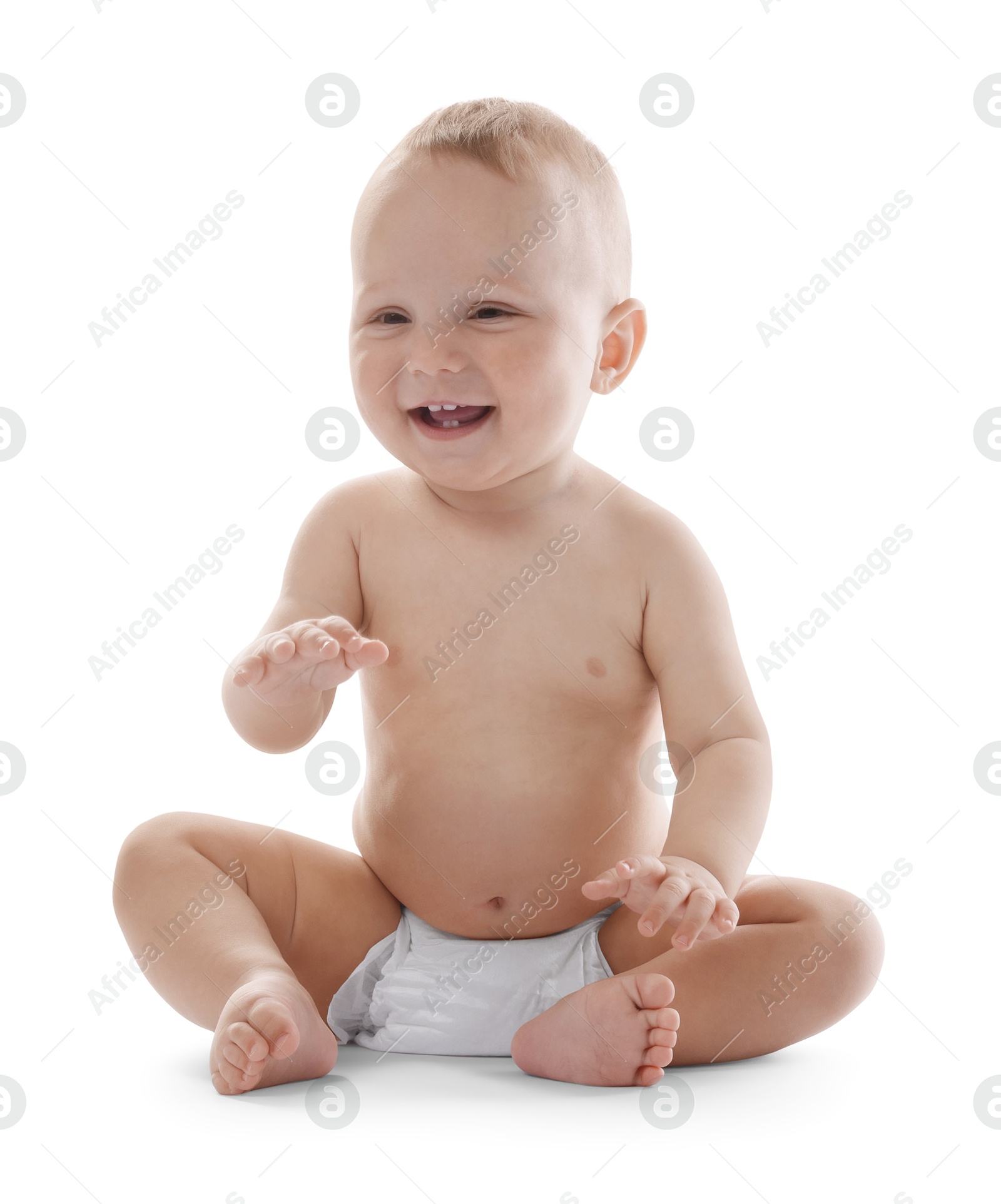 Portrait of cute little baby on white background Photo of Portrait of cute little baby on white background