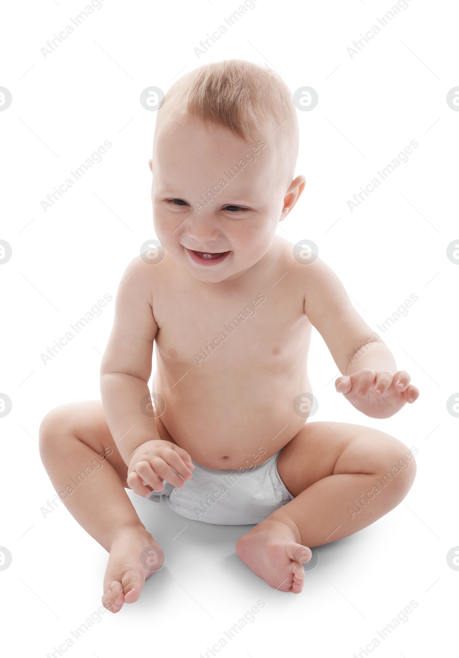 Portrait of cute little baby on white background Photo of Portrait of cute little baby on white background