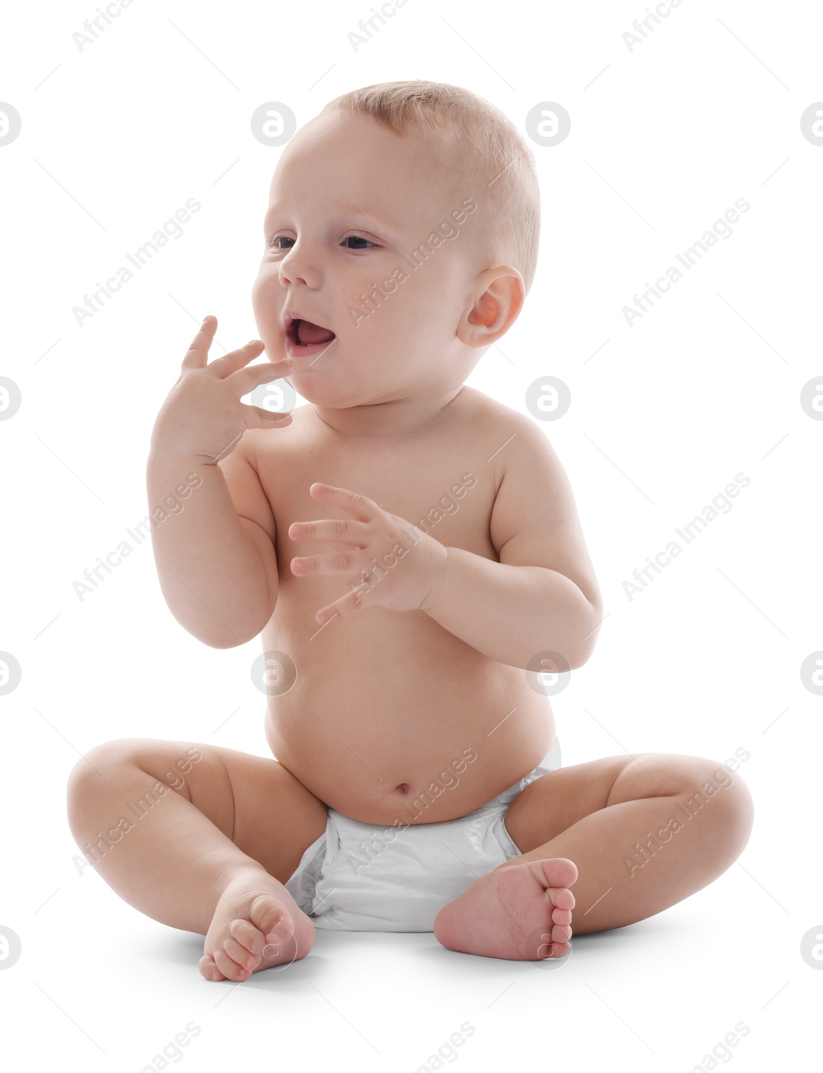 Portrait of cute little baby on white background Photo of Portrait of cute little baby on white background