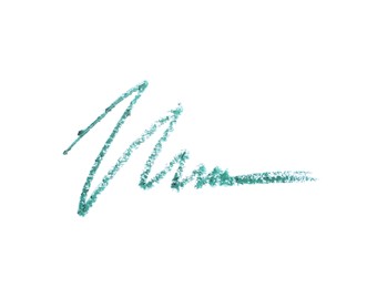 Photo of Green eye pencil strokes isolated on white, top view