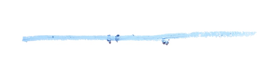 Photo of Light blue eye pencil stroke isolated on white, top view