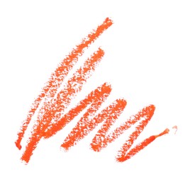 Photo of Orange eye pencil strokes isolated on white, top view
