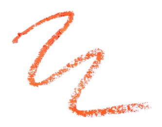 Photo of Orange eye pencil strokes isolated on white, top view