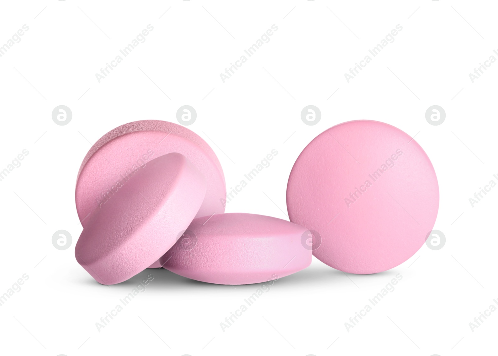 Antibiotic pills. Round pink tablets on white background Image of Antibiotic pills. Round pink tablets on white background