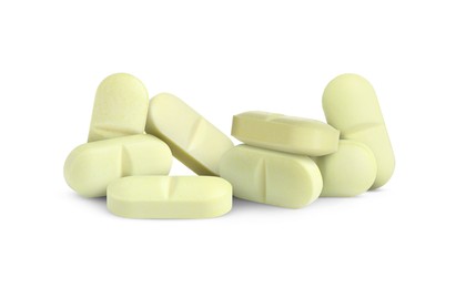 Image of Antibiotic pills. Yellow tablets on white background