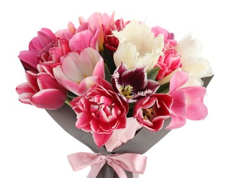 Photo of Bouquet of beautiful tulips isolated on white