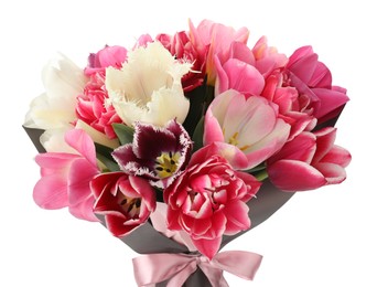 Photo of Bouquet of beautiful tulips isolated on white