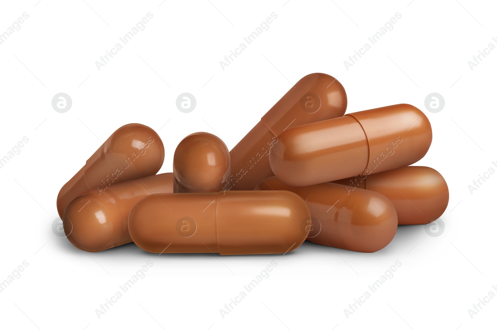 Antibiotic pills. Brown capsules on white background Image of Antibiotic pills. Brown capsules on white background
