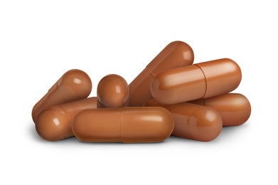 Image of Antibiotic pills. Brown capsules on white background