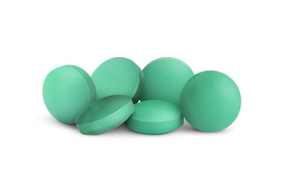 Image of Antibiotic pills. Round tablets on white background