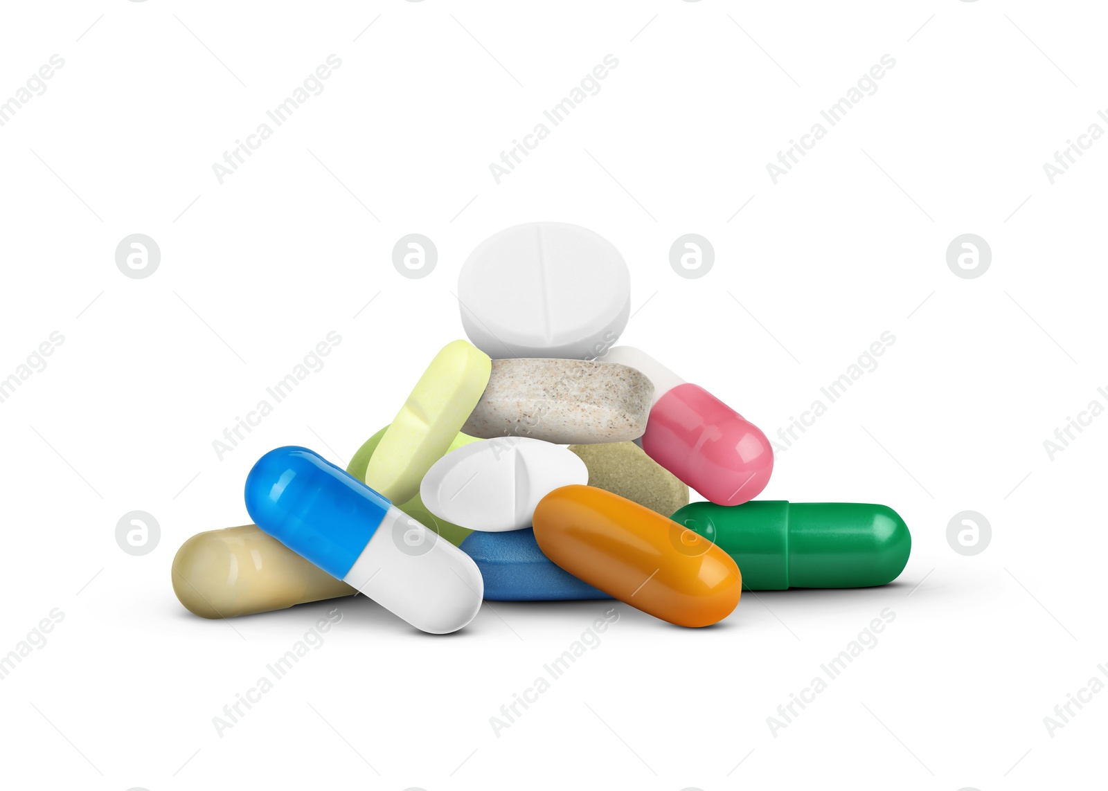Many different antibiotic pills on white background Image of Many different antibiotic pills on white background