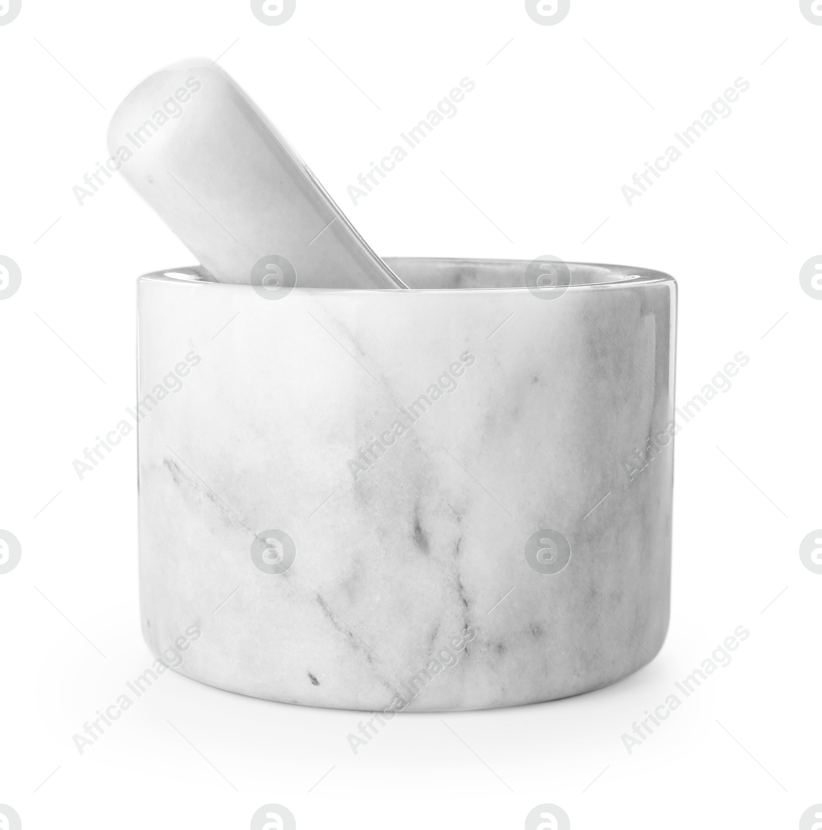 Marble mortar with pestle isolated on white Photo of Marble mortar with pestle isolated on white