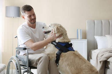 Photo of Man in wheelchair with his service dog at home