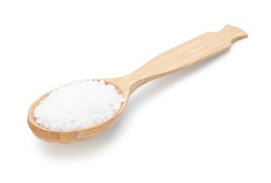 Photo of Natural salt in spoon isolated on white