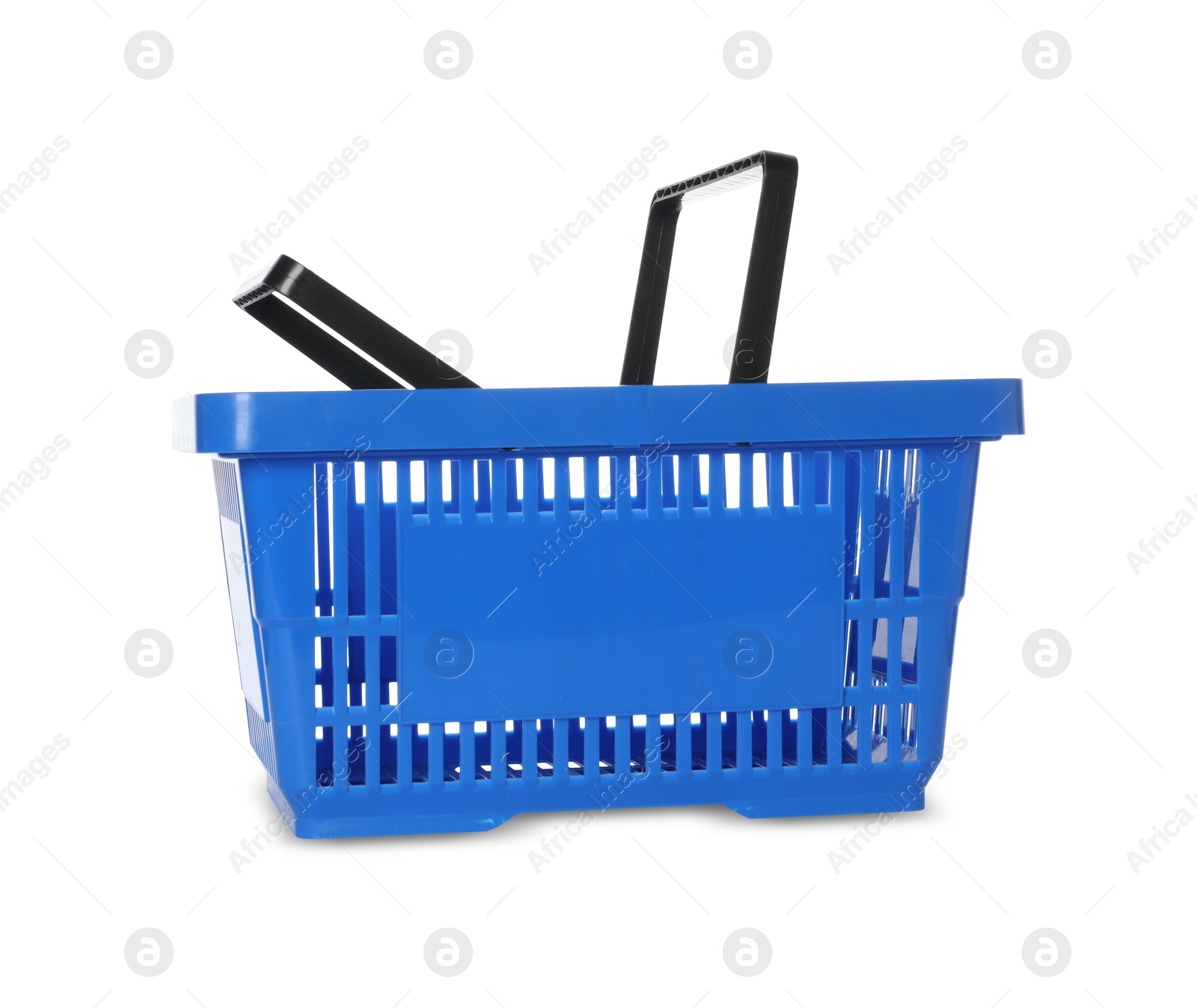 One blue shopping basket isolated on white Photo of One blue shopping basket isolated on white
