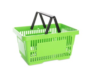 Photo of One green shopping basket isolated on white