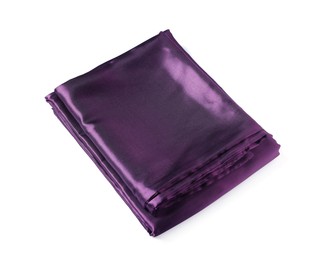 Photo of Silky purple bed linens on white background