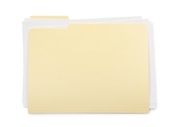 Photo of One paper file folder isolated on white, top view