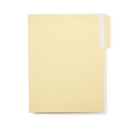 Photo of One paper file folder isolated on white, top view