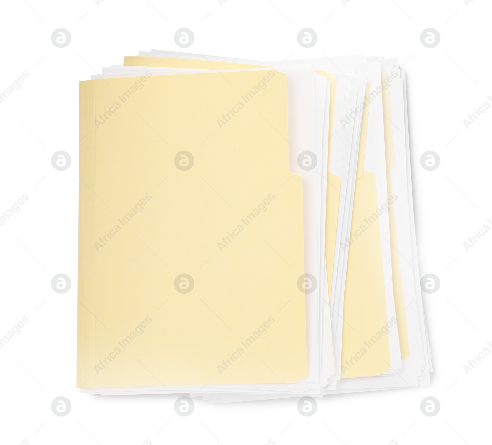 Many file folders with papers isolated on white, top view Photo of Many file folders with papers isolated on white, top view