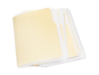Photo of Many file folders with papers isolated on white