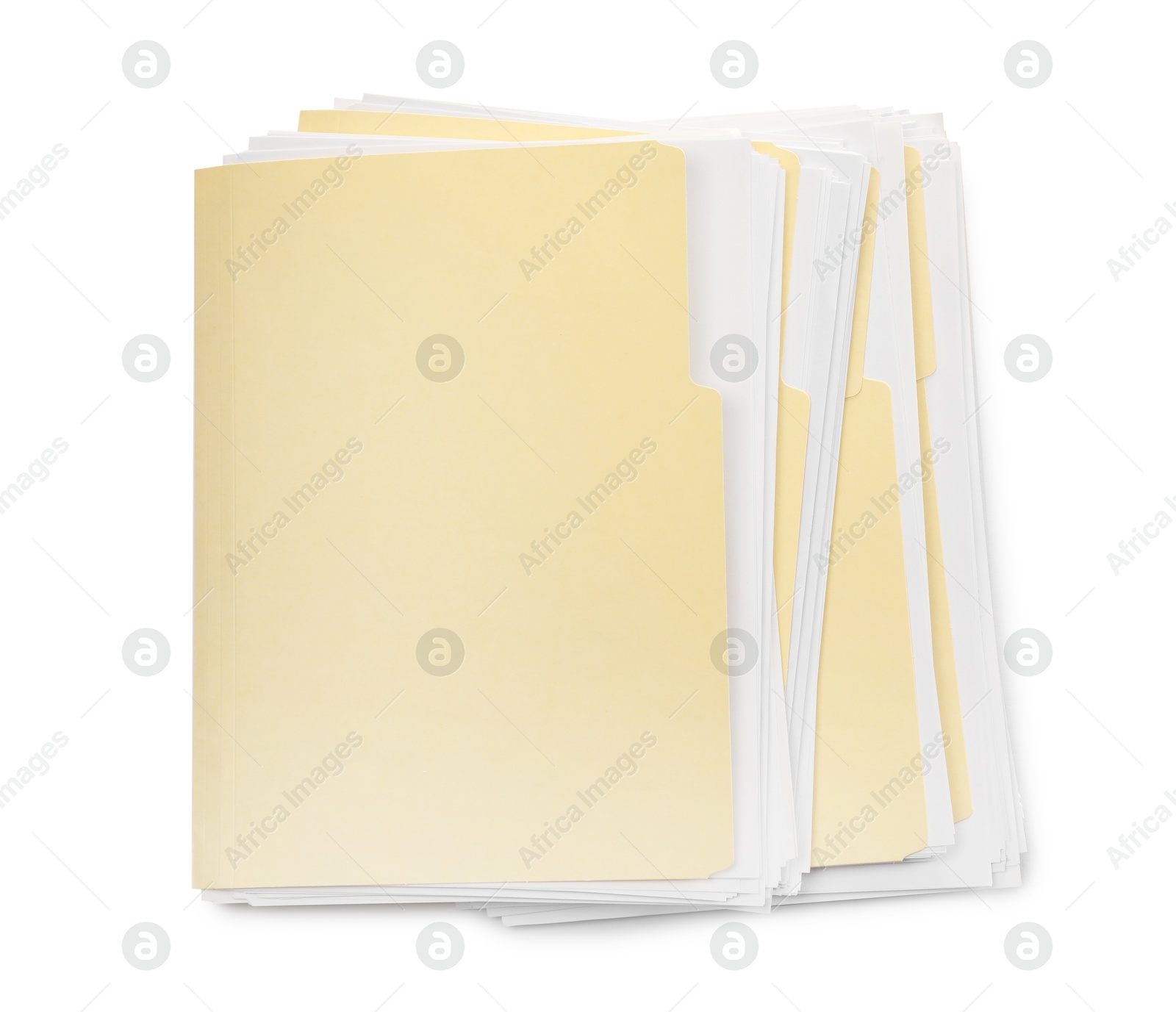Many file folders with papers isolated on white, top view Photo of Many file folders with papers isolated on white, top view