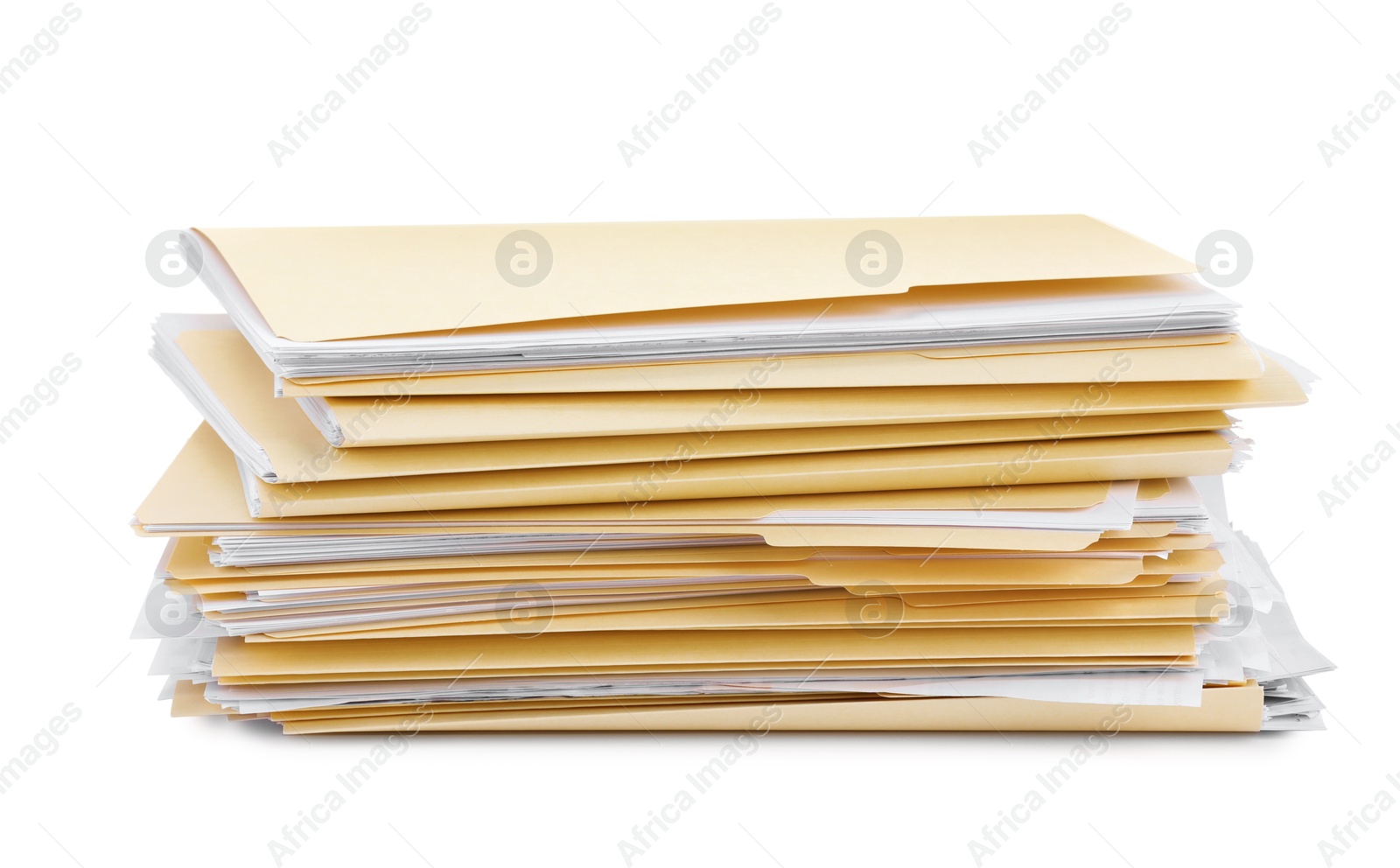Stack of file folders with papers isolated on white Photo of Stack of file folders with papers isolated on white