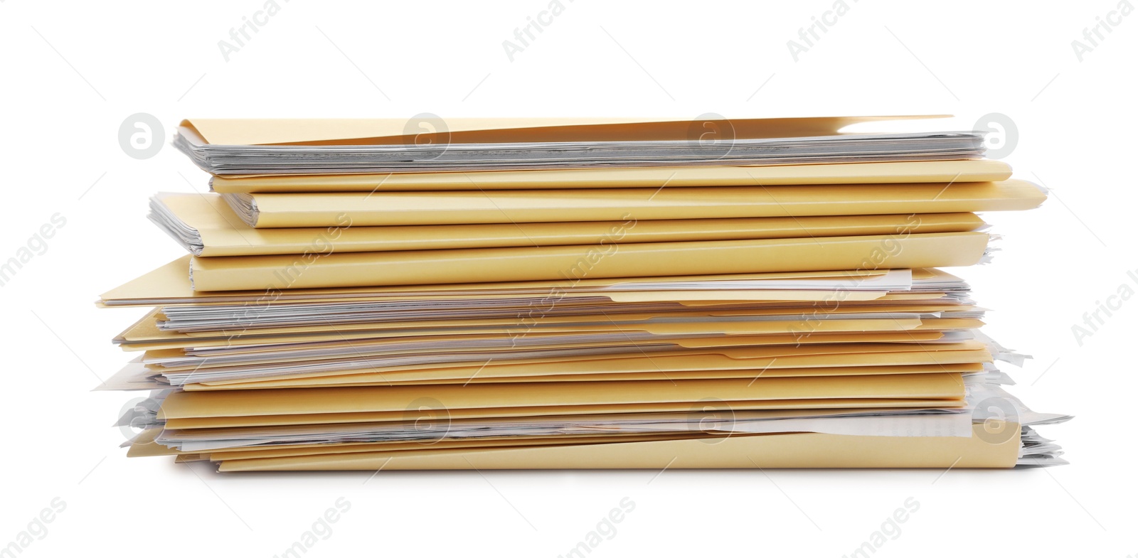 Stack of file folders with papers isolated on white Photo of Stack of file folders with papers isolated on white