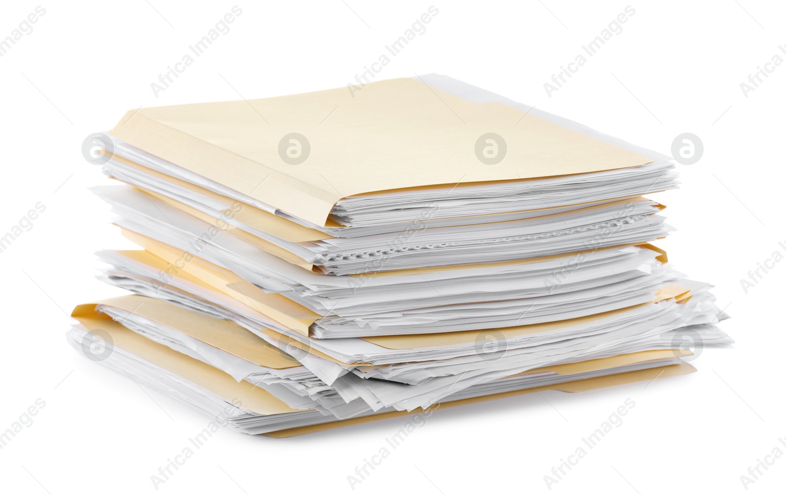 Stack of file folders with papers isolated on white Photo of Stack of file folders with papers isolated on white