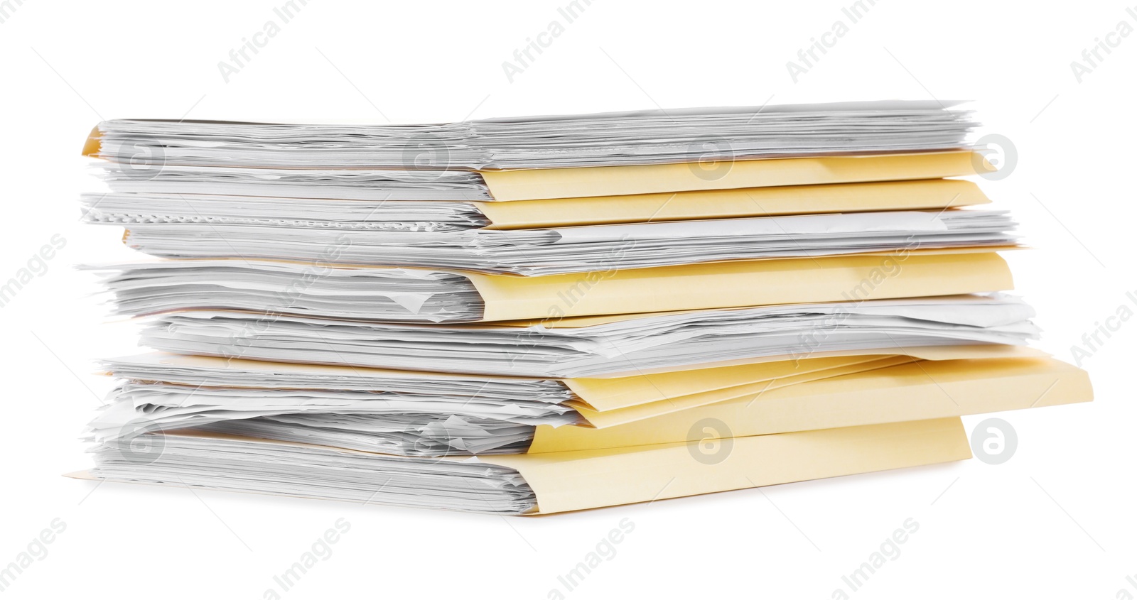 Stack of file folders with papers isolated on white Photo of Stack of file folders with papers isolated on white