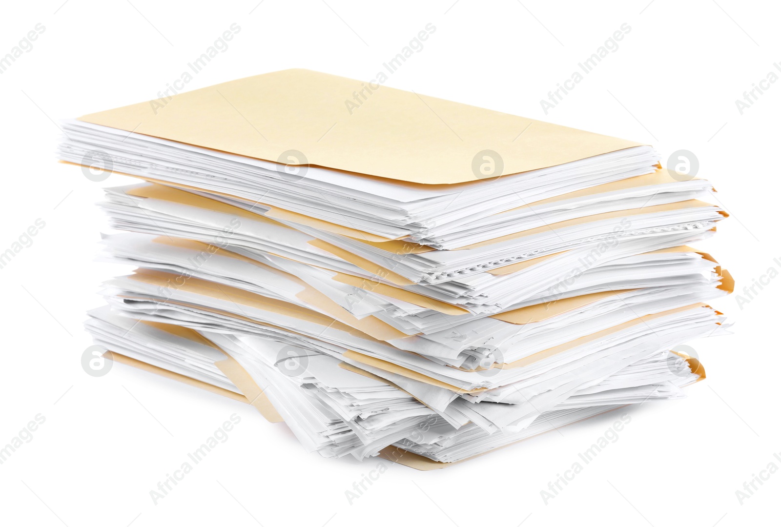 Stack of file folders with papers isolated on white Photo of Stack of file folders with papers isolated on white