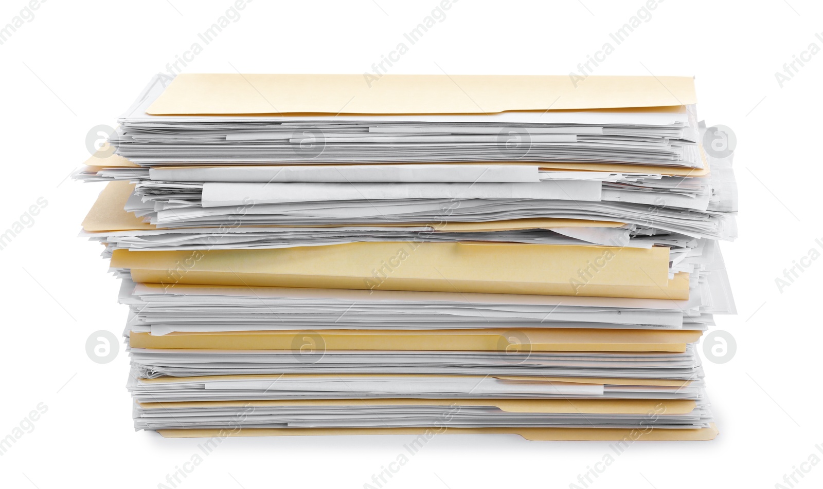Stack of file folders with papers isolated on white Photo of Stack of file folders with papers isolated on white