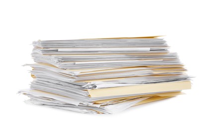 Photo of Stack of file folders with papers isolated on white