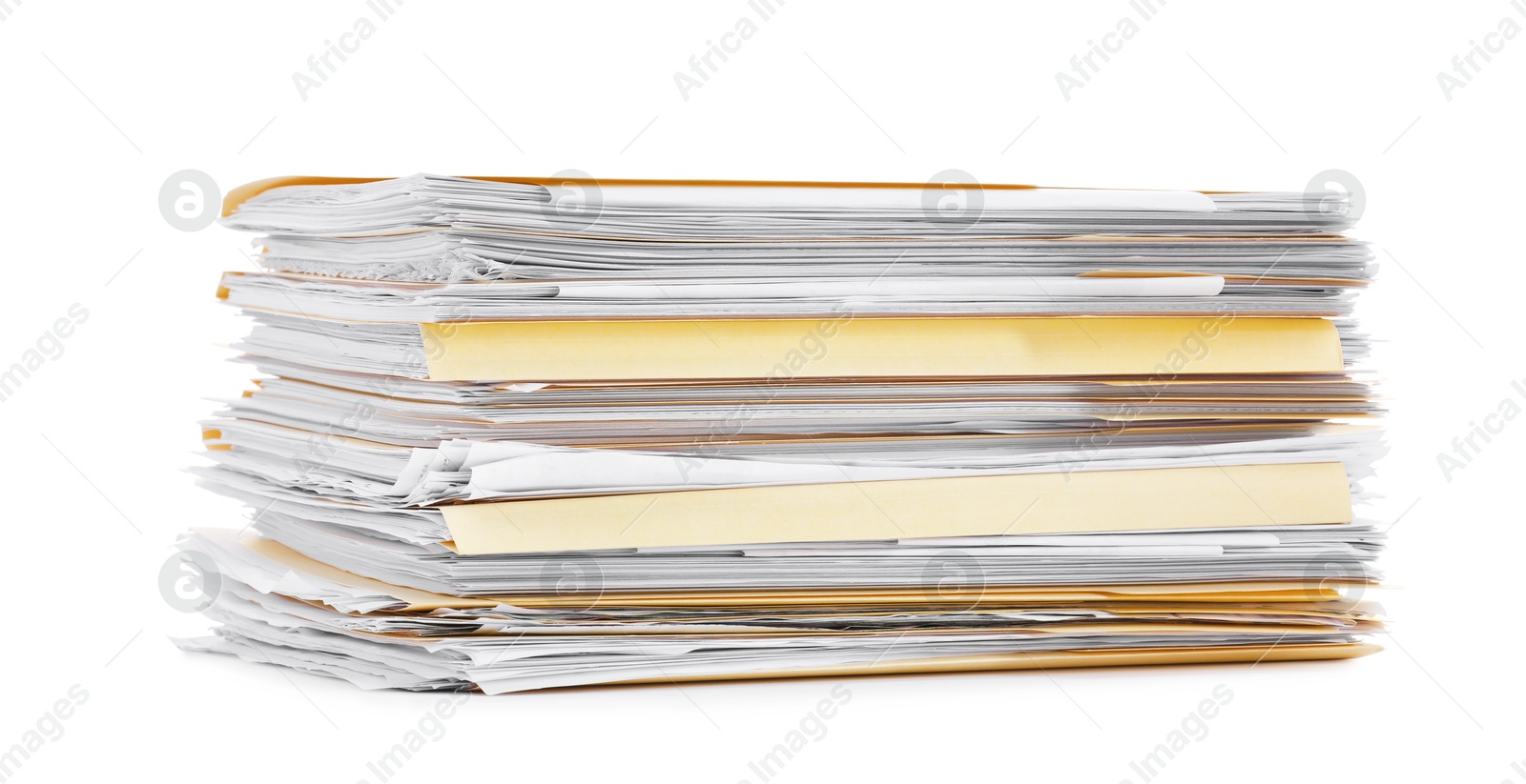 Stack of file folders with papers isolated on white Photo of Stack of file folders with papers isolated on white