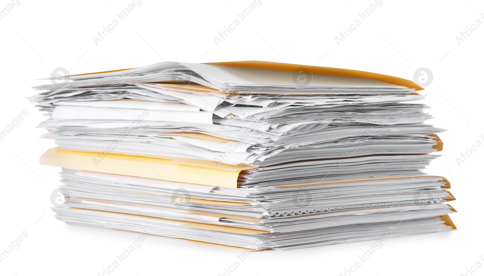 Stack of file folders with papers isolated on white Photo of Stack of file folders with papers isolated on white
