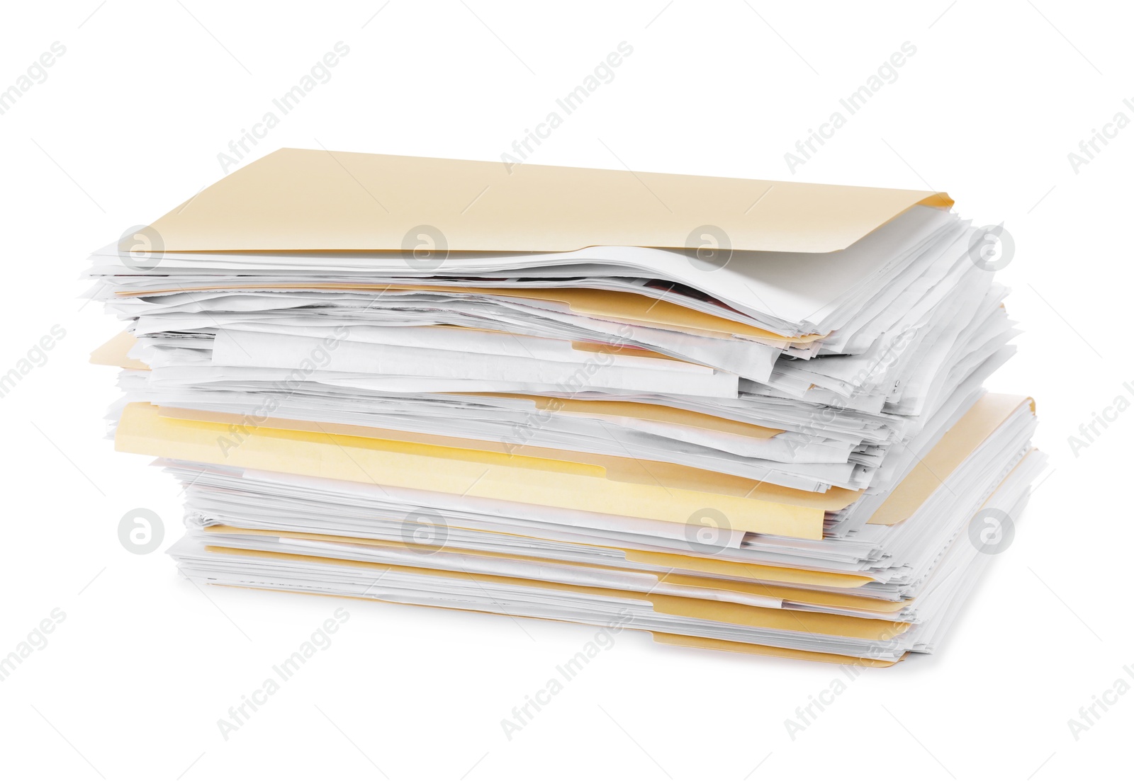 Stack of file folders with papers isolated on white Photo of Stack of file folders with papers isolated on white