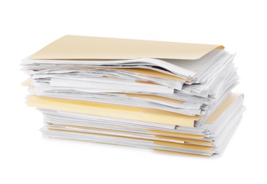 Photo of Stack of file folders with papers isolated on white