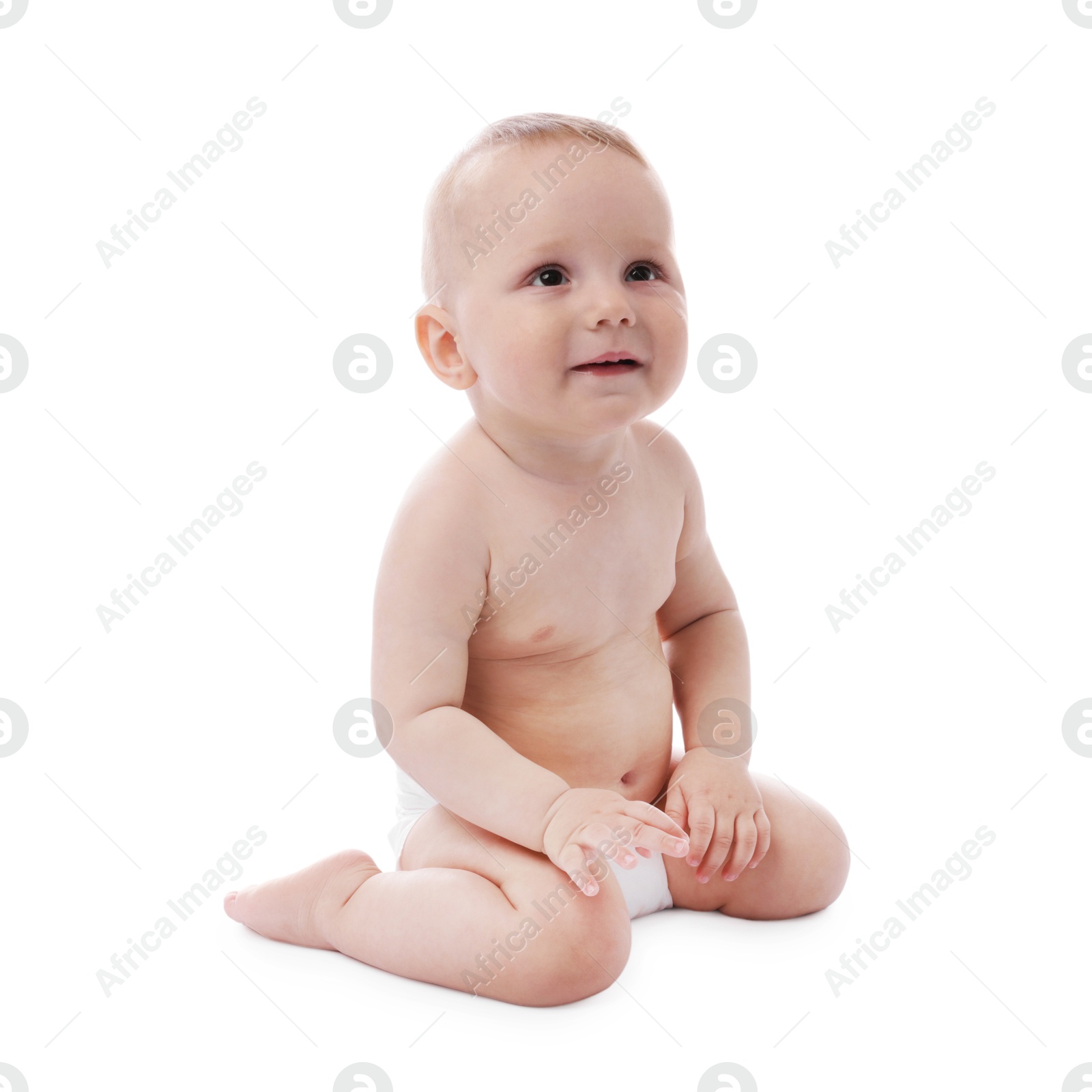 Portrait of cute little baby on white background Photo of Portrait of cute little baby on white background
