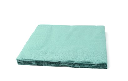 Photo of Many green paper handkerchiefs isolated on white