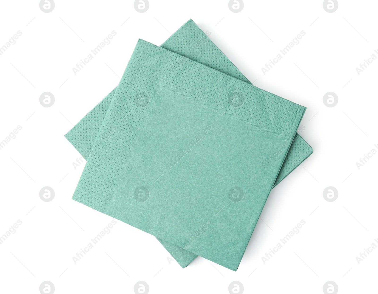 Many green paper handkerchiefs isolated on white, top view Photo of Many green paper handkerchiefs isolated on white, top view
