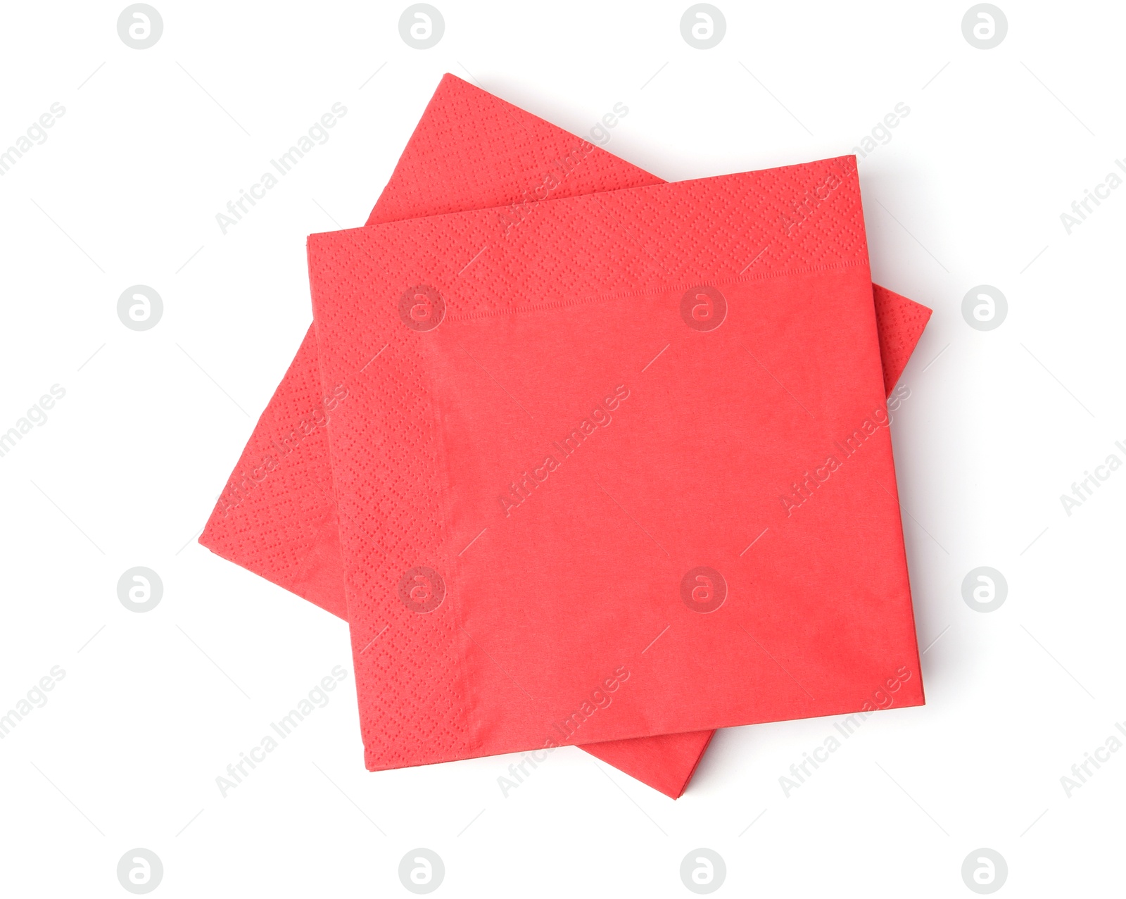 Many red paper handkerchiefs isolated on white, top view Photo of Many red paper handkerchiefs isolated on white, top view