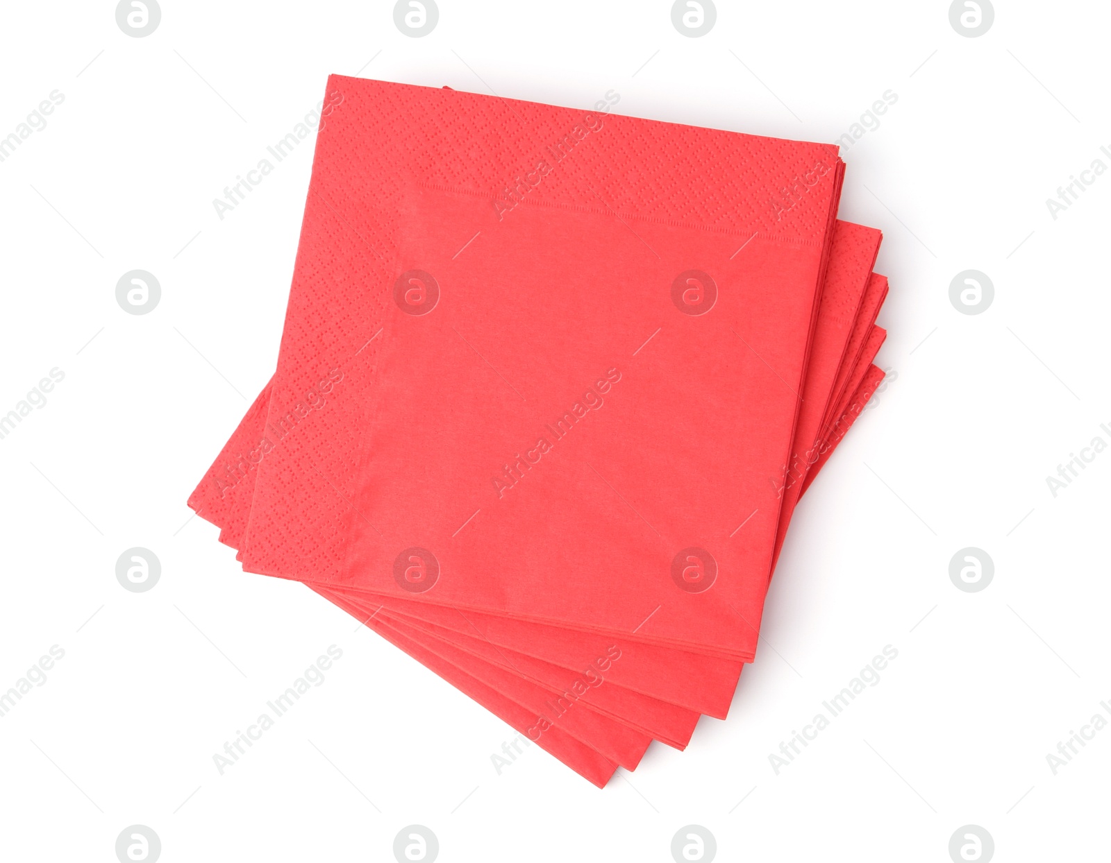 Many red paper handkerchiefs isolated on white, top view Photo of Many red paper handkerchiefs isolated on white, top view