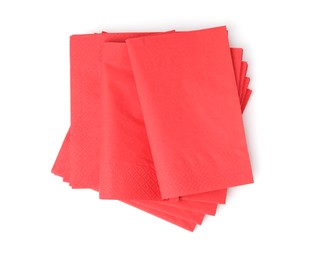 Photo of Red paper handkerchiefs isolated on white, top view