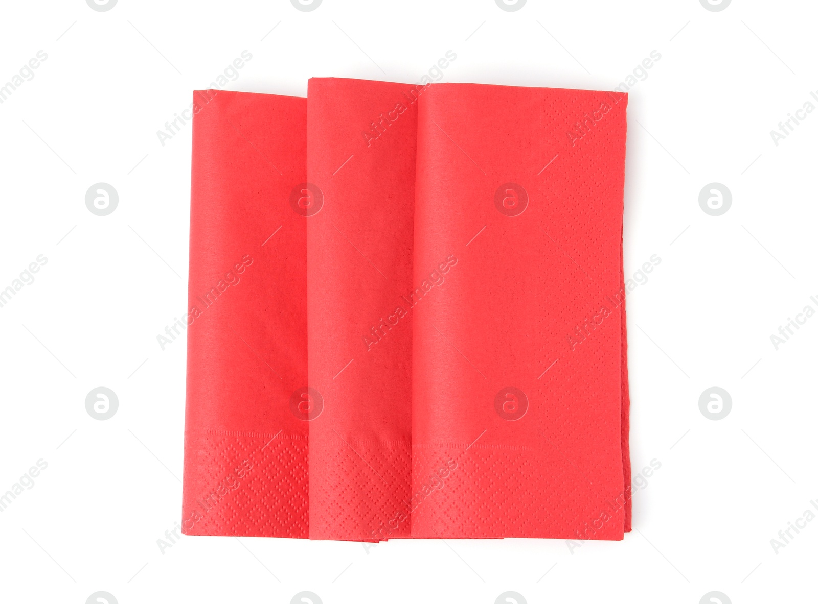 Red paper handkerchiefs isolated on white, top view Photo of Red paper handkerchiefs isolated on white, top view
