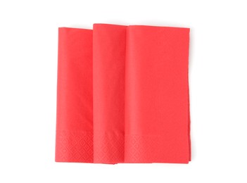 Photo of Red paper handkerchiefs isolated on white, top view